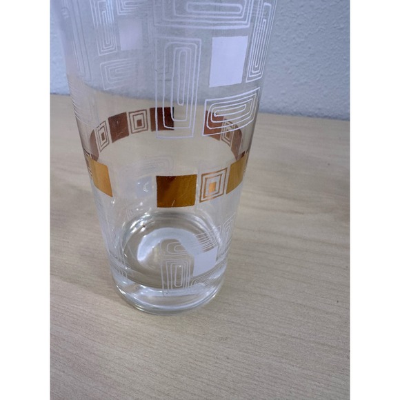 8 Vintage 1950's Block Geometric Tom Collins Glasses Gold Rim Metal Carrier - Picture 12 of 12